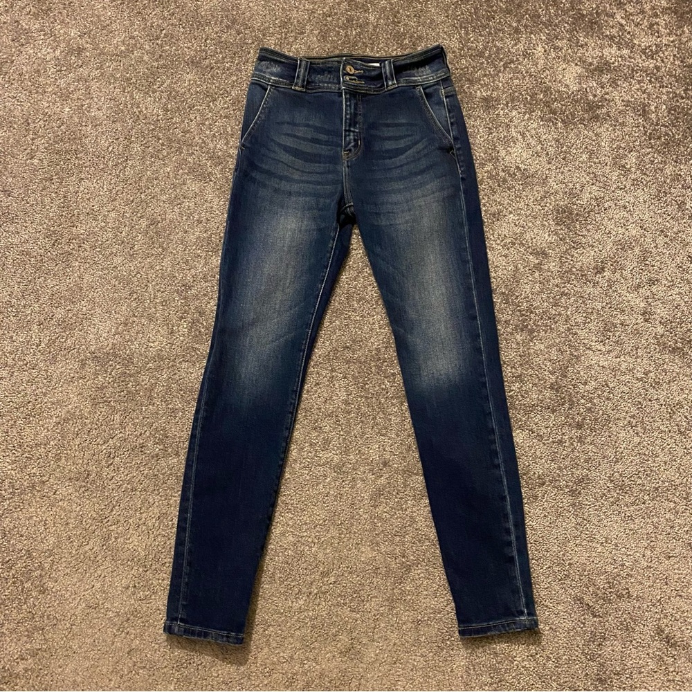 Kancan Jeans Women’s 5/26 Blue Double Button Skinny High Rise Faded Felicia